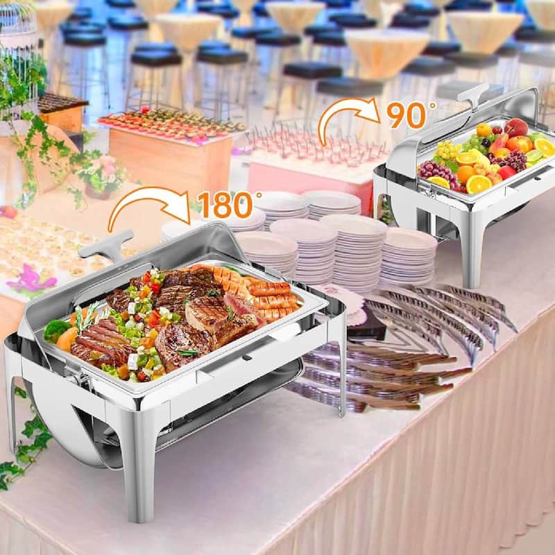 9 QT Roll Top Rectangular Chafing Dish, Food Warmer for Buffet