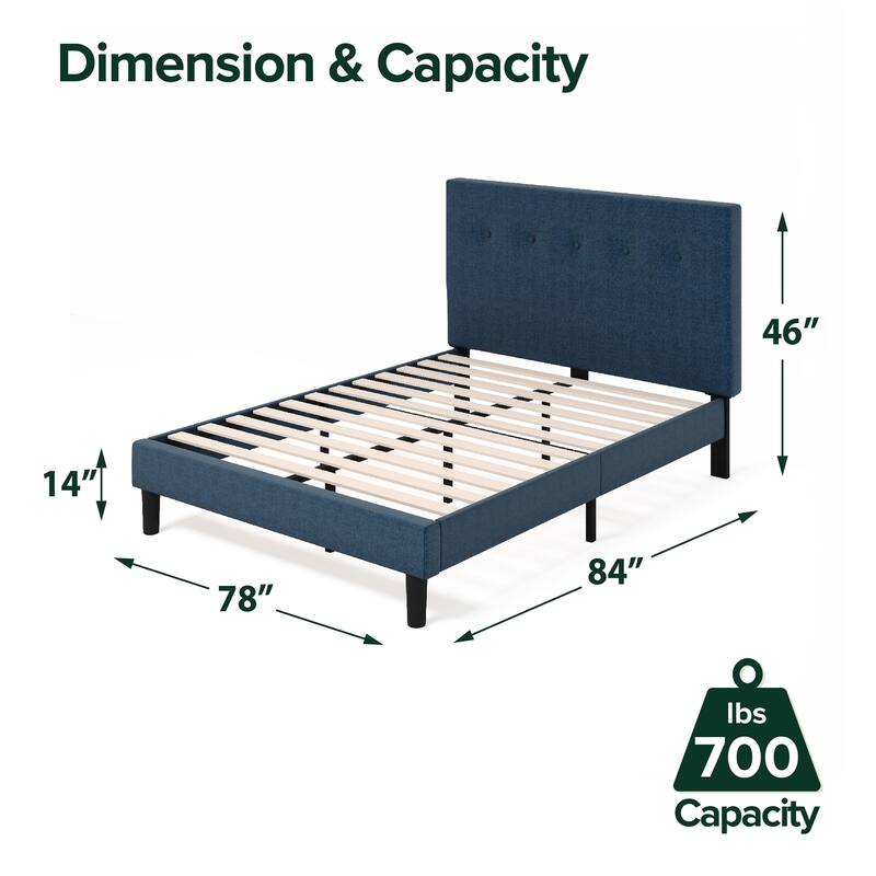 Priage by ZINUS Navy Upholstered Button Tufted Platform Bed Frame - King