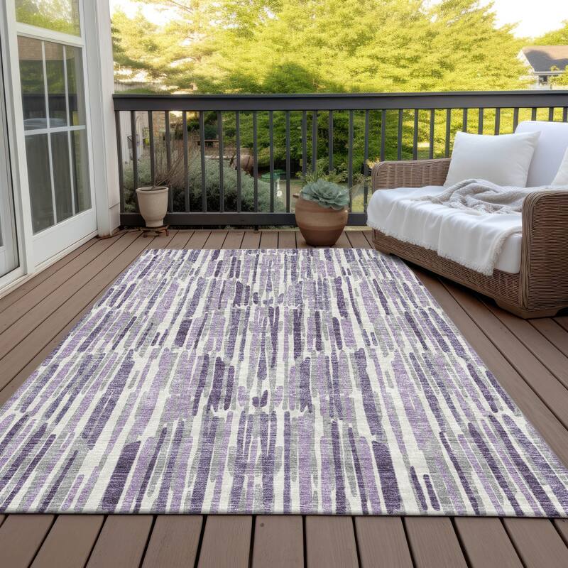 Machine Washable Indoor/ Outdoor Chantille Abstract Watercolor Rug - Purple - 8' x 10'
