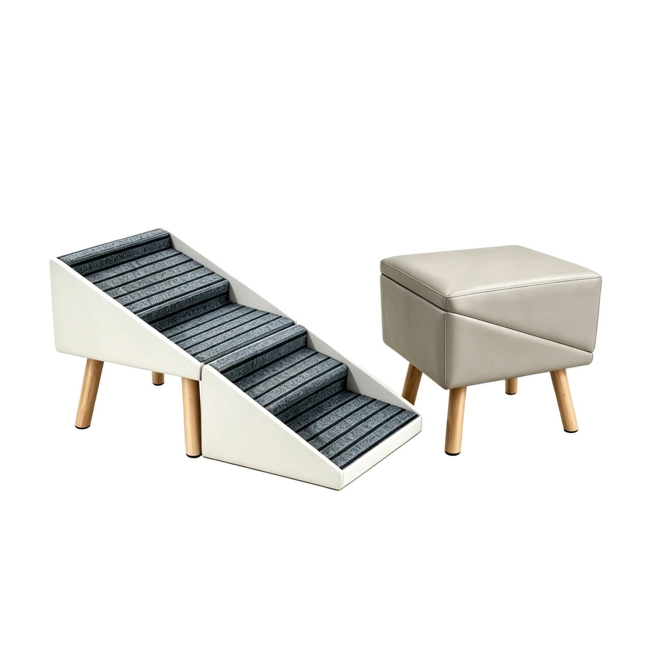 34 x 16 in Foldable PVC Wood Dog Stairs Ottoman for Bed Couch