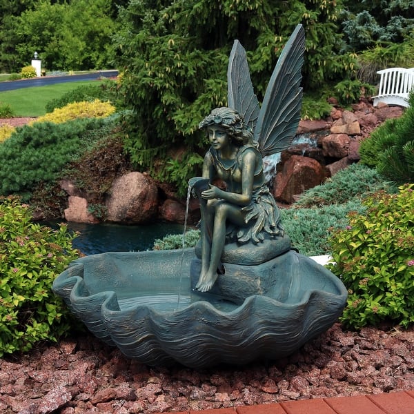 slide 2 of 12, Fairy Shell Outdoor Water Fountain Garden & Backyard Feature - 30"