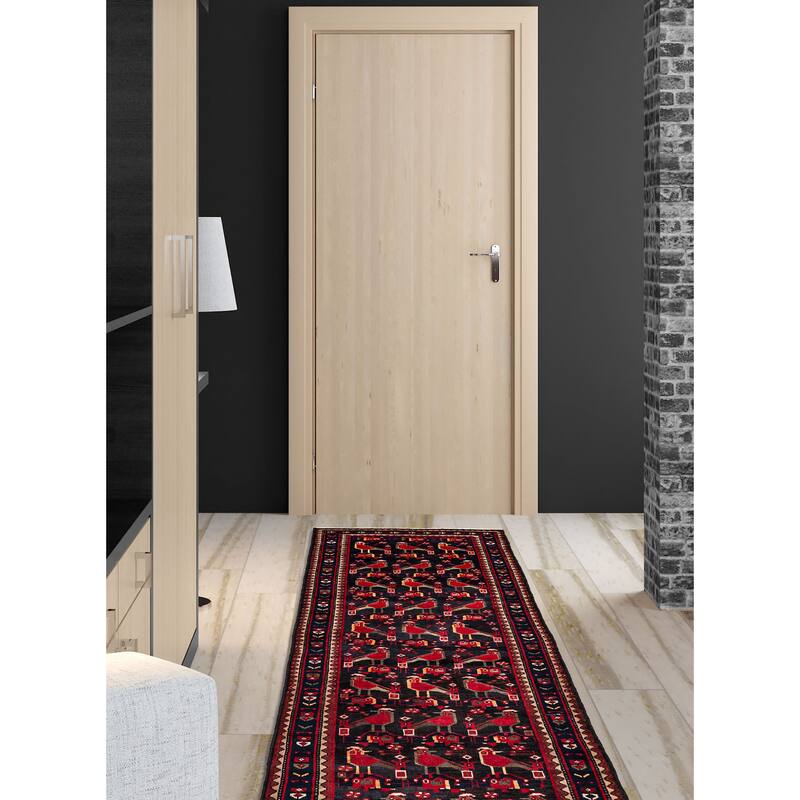 ECARPETGALLERY Hand-knotted Andelz Black, Red Wool Rug - 3'5 x 9'9
