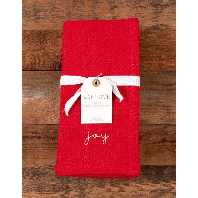 Napkins Holiday Red Embroidered Monaco - Joy (Set of 4) - 20" x 20"