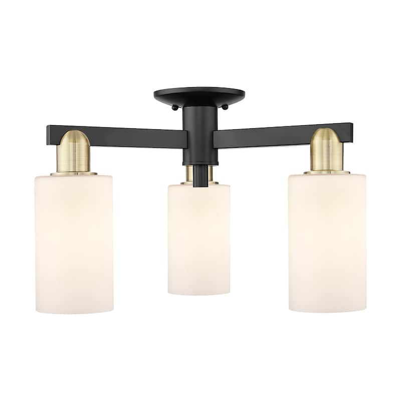 Innovations Lighting 716-3F-11-22 Clymer Semi-Flush Clymer 3 Light 22" - Black Antique Brass / Matte White