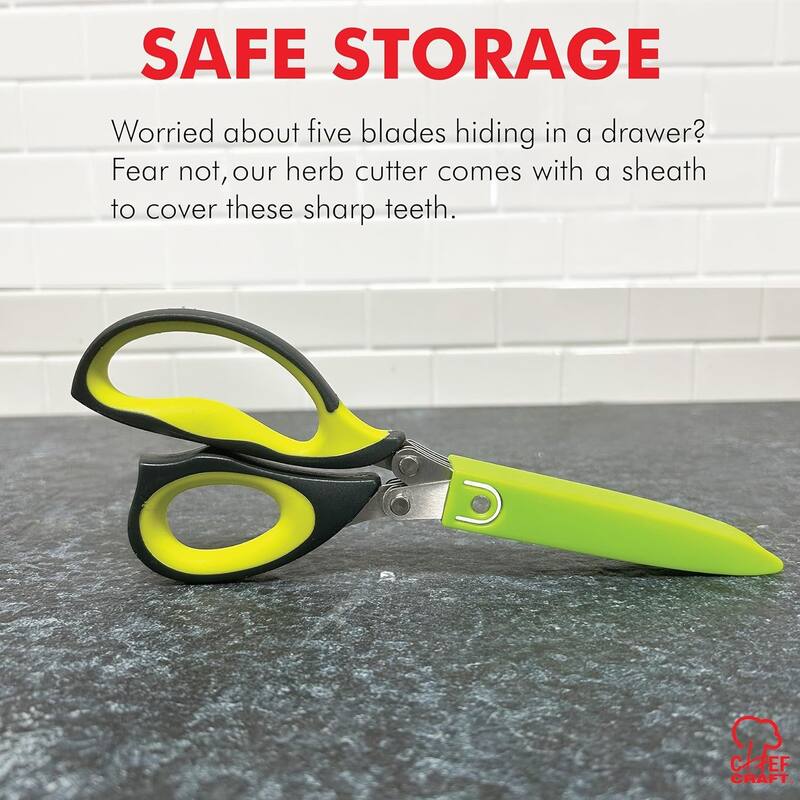 Chef Craft Herb Cutter Scissors Set, Multipurpose 5 Blade Cutting Shears with Sheath and Cleaning Comb