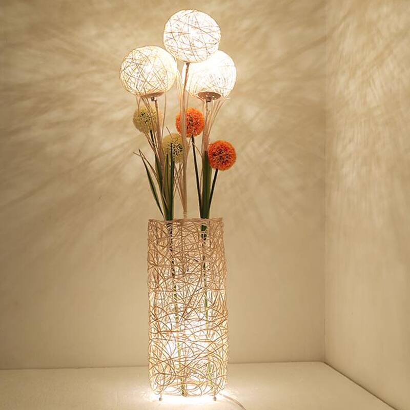Rattan Led Floor Lamp with Flower Balls - 42.9"