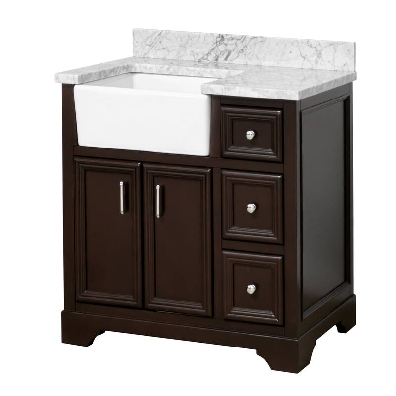 KitchenBathCollection Zelda 36" Farmhouse Bathroom Vanity with Carrara Marble Top