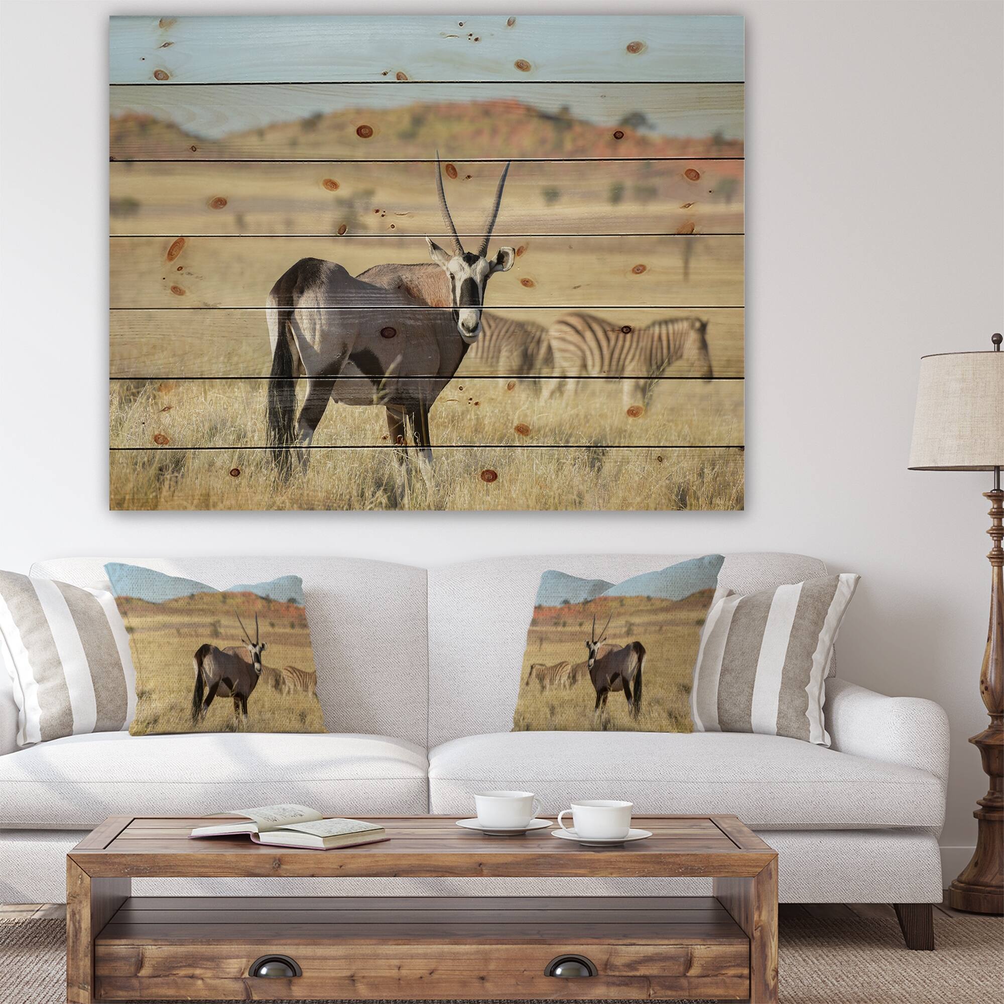 Designart 'Wildlife In Namibia Grassland' Traditional Wood Wall Art