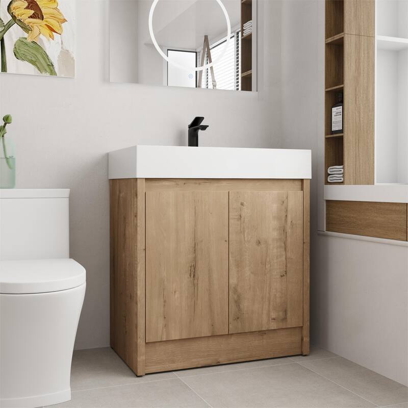 BNK 24/30/48/60 inch Freestanding Resin Sink Bathroom Vanity with Soft Close Door and Adjustable Shelf