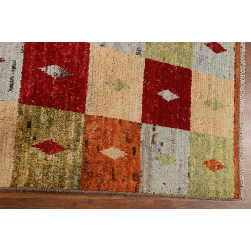 Hand Knotted Oriental 100% Wool Carpet Modern Geometric Multi-Colored Moroccan Area Rug - 8' 11'' X 6' 0''