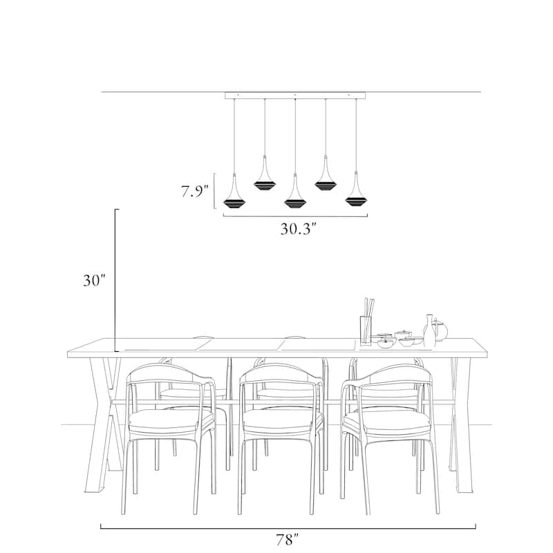 Modern LED 5-Light Chandeliers Island Pendant Light for Kitchen Island - Gold