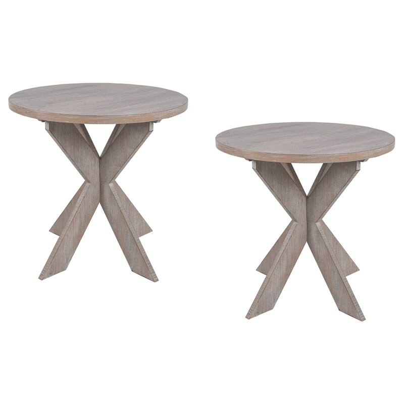 COZAYH Set of 2 Rustic Farmhouse end Table with Storage Shelf, French Country Accent Side Table , Vintage Grey Finish - Crossed Leg