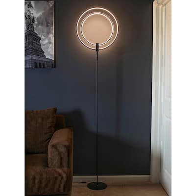 Brightech Eclipse 79 in. Classic Black Industrial 2-Light 3-Way Dimming LED Floor Lamp with 2 Height Adjustable Heads