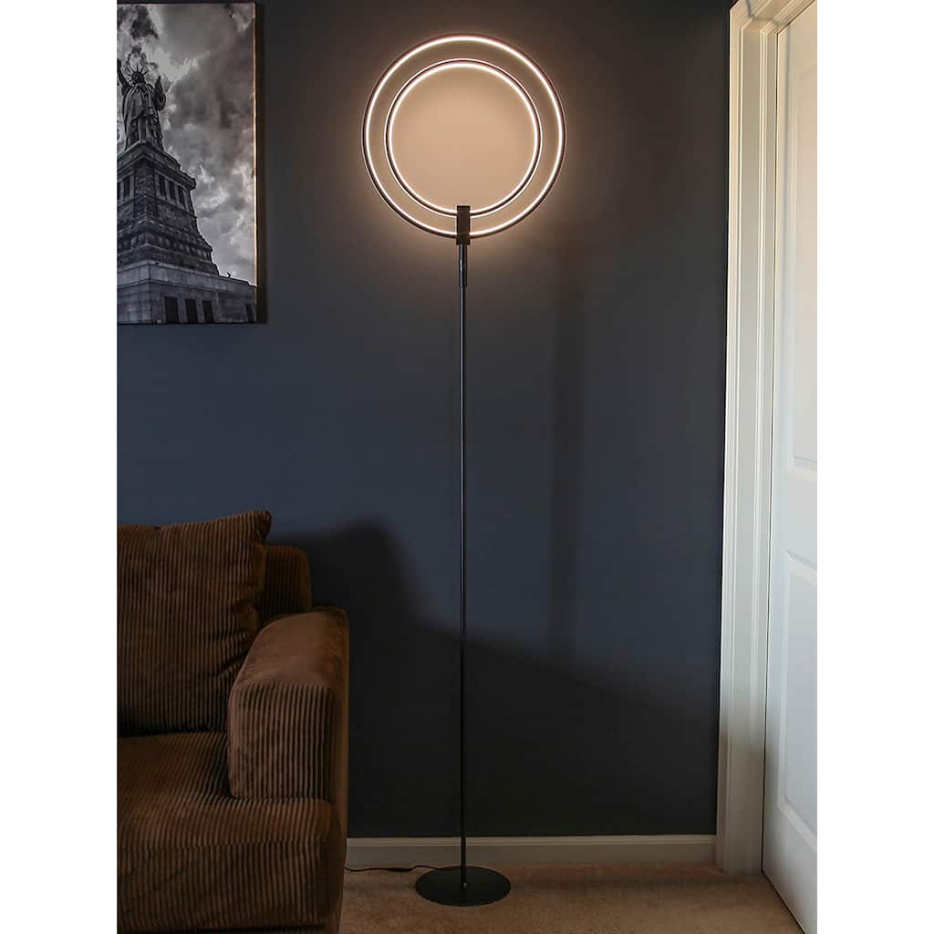 Brightech Eclipse 79 in. Classic Black Industrial 2-Light 3-Way Dimming LED Floor Lamp with 2 Height Adjustable Heads