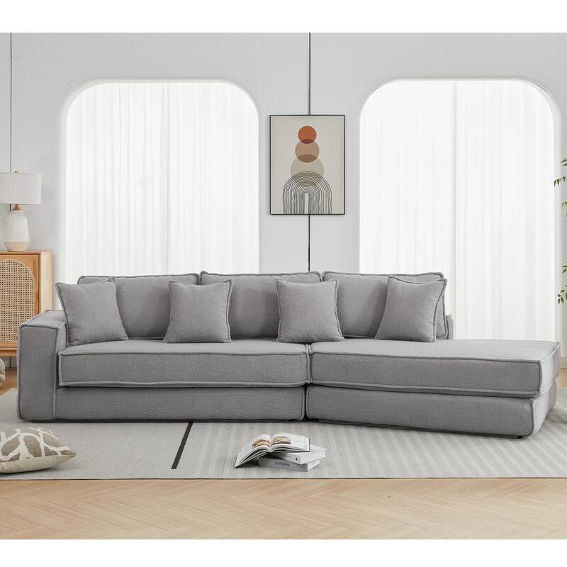 GDFStudio - Lamb Velvet 133" Convertible Folding Sleeper Sofa Bed