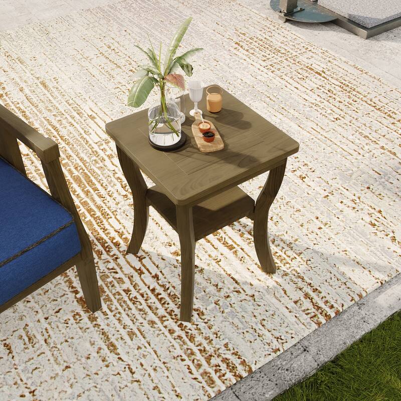 2 Set Brown Wood Outdoor Accent Club Chairs with Water-Resistant Cushions