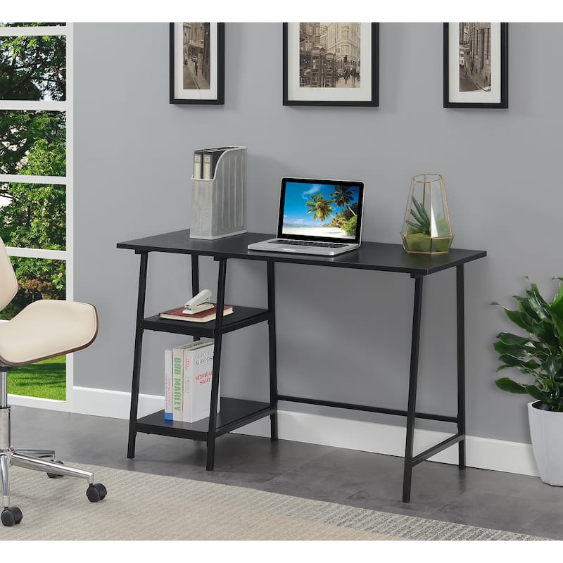 Convenience Concepts Designs2Go Trestle Wood Metal Desk with Removable Shelves - Black/Black