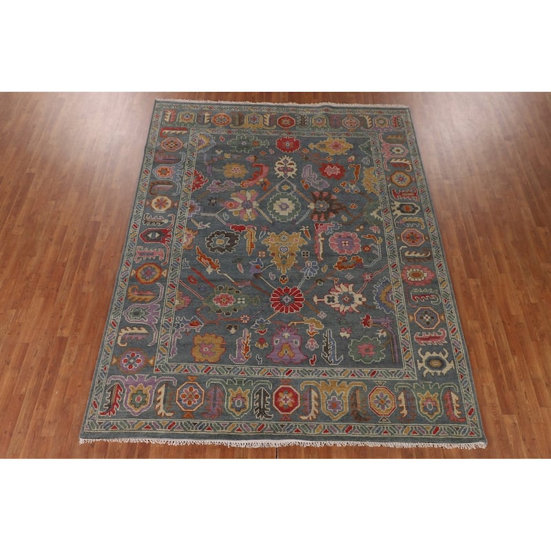 All-Over Floral Oushak Area Rug Handmade Wool Carpet - 8'1" x 10'2"