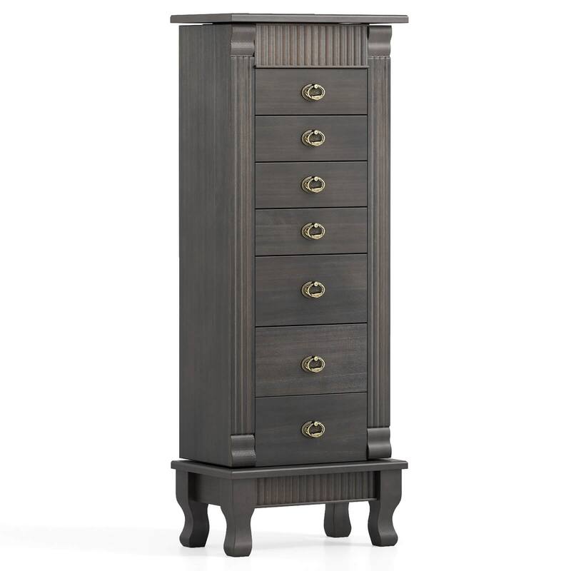 Costway Jewelry Cabinet Armoire Box Storage Chest Stand Organizer Wood - See Details