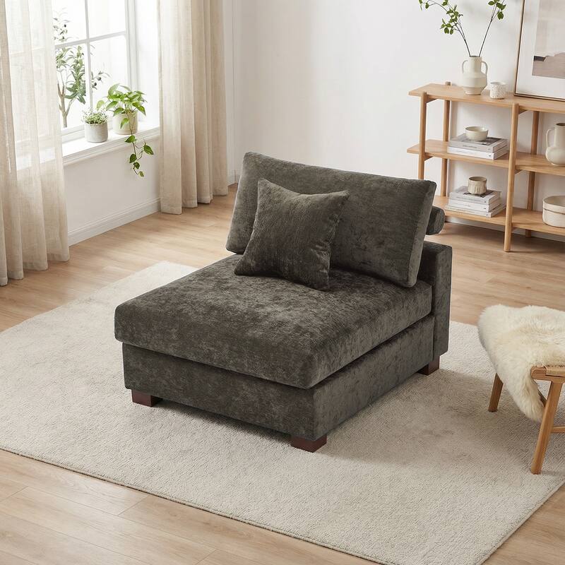 Chenille Upholstered Armless Accent Chair With Plush Cushion