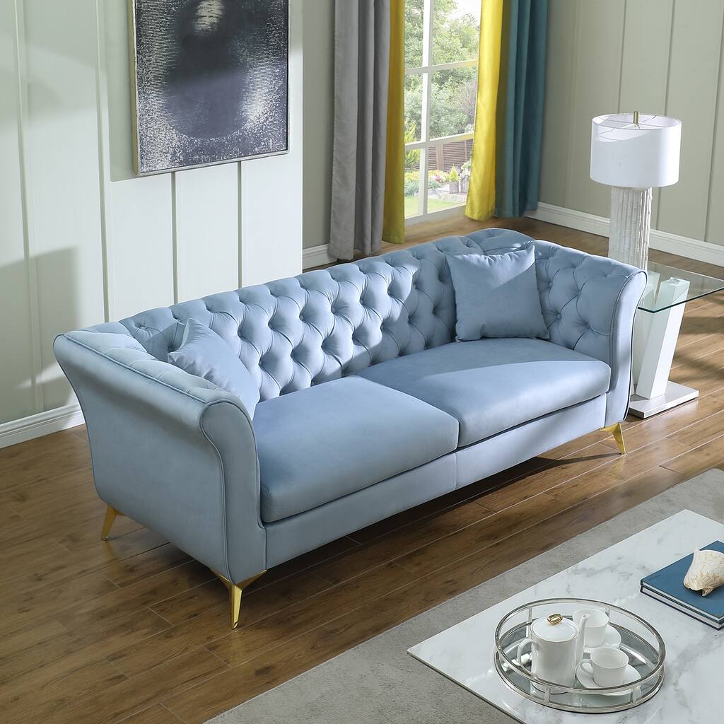 Snowflake Velvet Upholstered Sofa with Pillows, Solid Manufactured ...