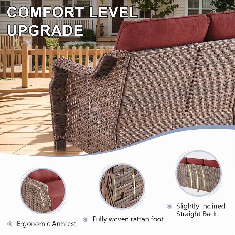 Gymojoy Wicker Patio Furniture Sofa Set, 6-Inch Ultra Thick Cushioned 360°Swivel Glider Chairs & Sofa Set