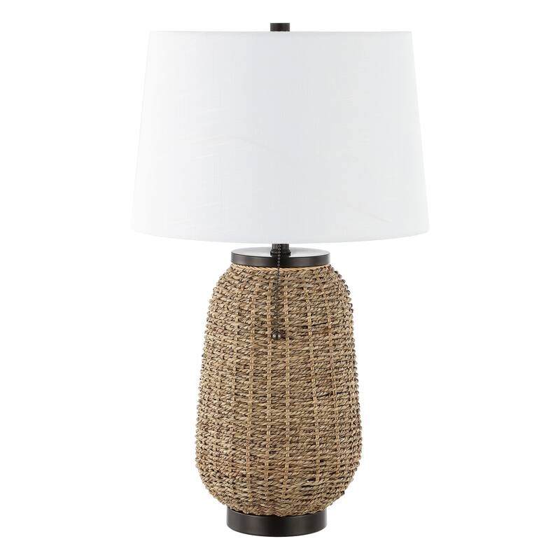 Finn 25" Rustic Bohemian Iron/Rattan LED Table Lamp with Pull-Chain, by JONATHAN Y