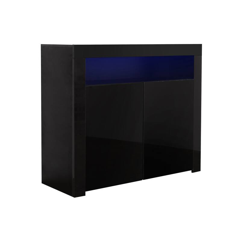 Contemporary 2-Door Storage Cabinet with LED Lights - Black
