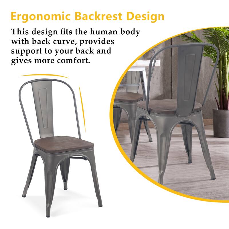 Metal Dining Chairs Set of 4 Stackable Indoor-Outdoor Patio Chair