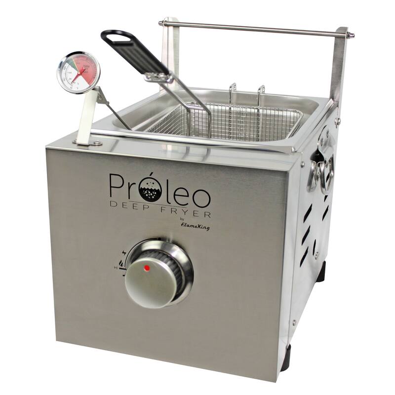 Flame King Proleo Tabletop Propane Deep Fryer with Oil Thermometer