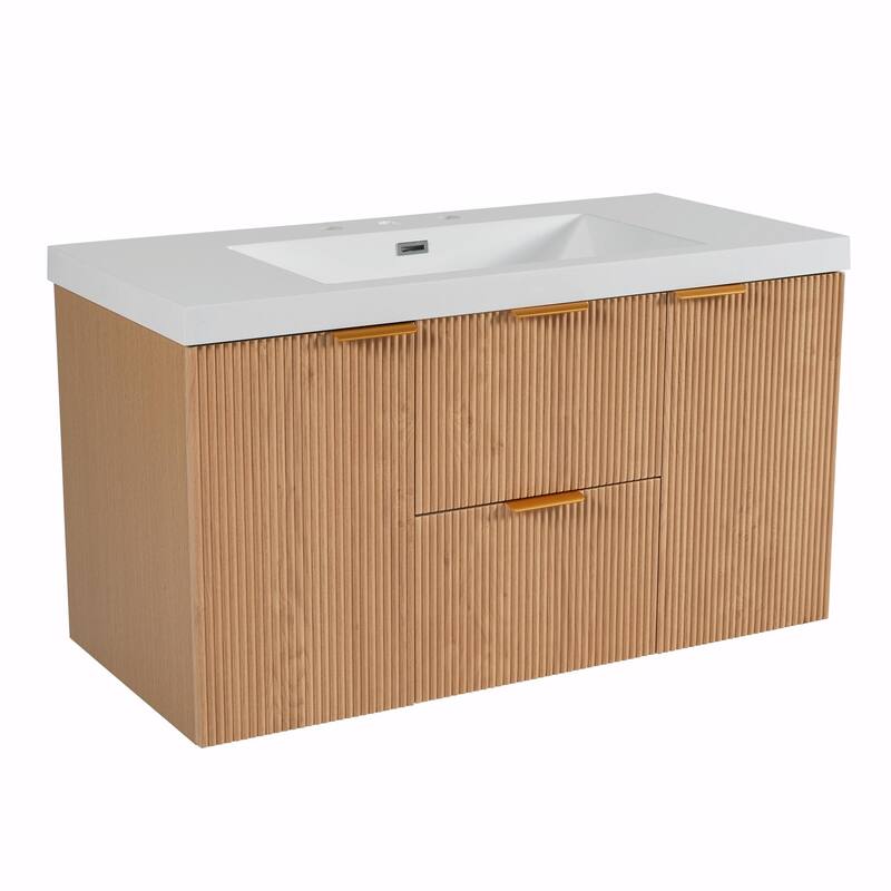 42" Wall-Mounted Single Sink Bathroom Vanity with SMC Top, MDF Cabinet with Solid Wood Frame, U-Shaped Drawers