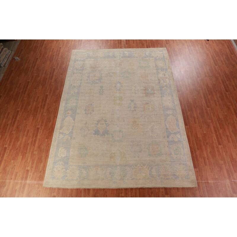 Hand Knotted Oriental 100% Wool Carpet Transitional All-Over Beige & Ivories Oushak Area Rug - 13' 8'' X 10' 1''