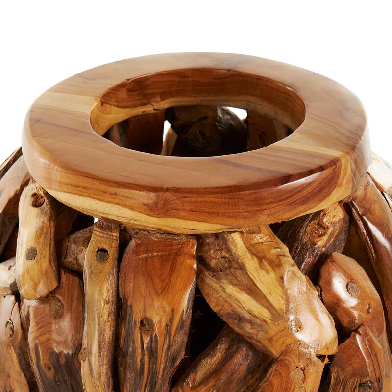 Brown Teak Wood Handmade Live Edge Tree Branch Pot Vase
