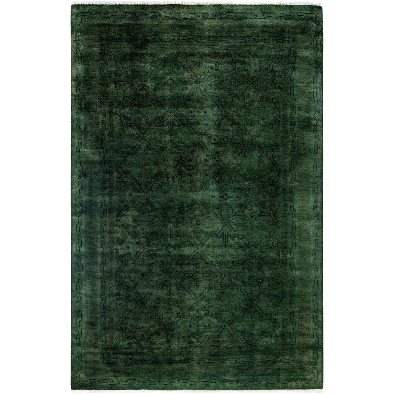 Overdyed One-of-a-Kind Hand-Knotted Area Rug - Green - 4' 0" x 6' 1"