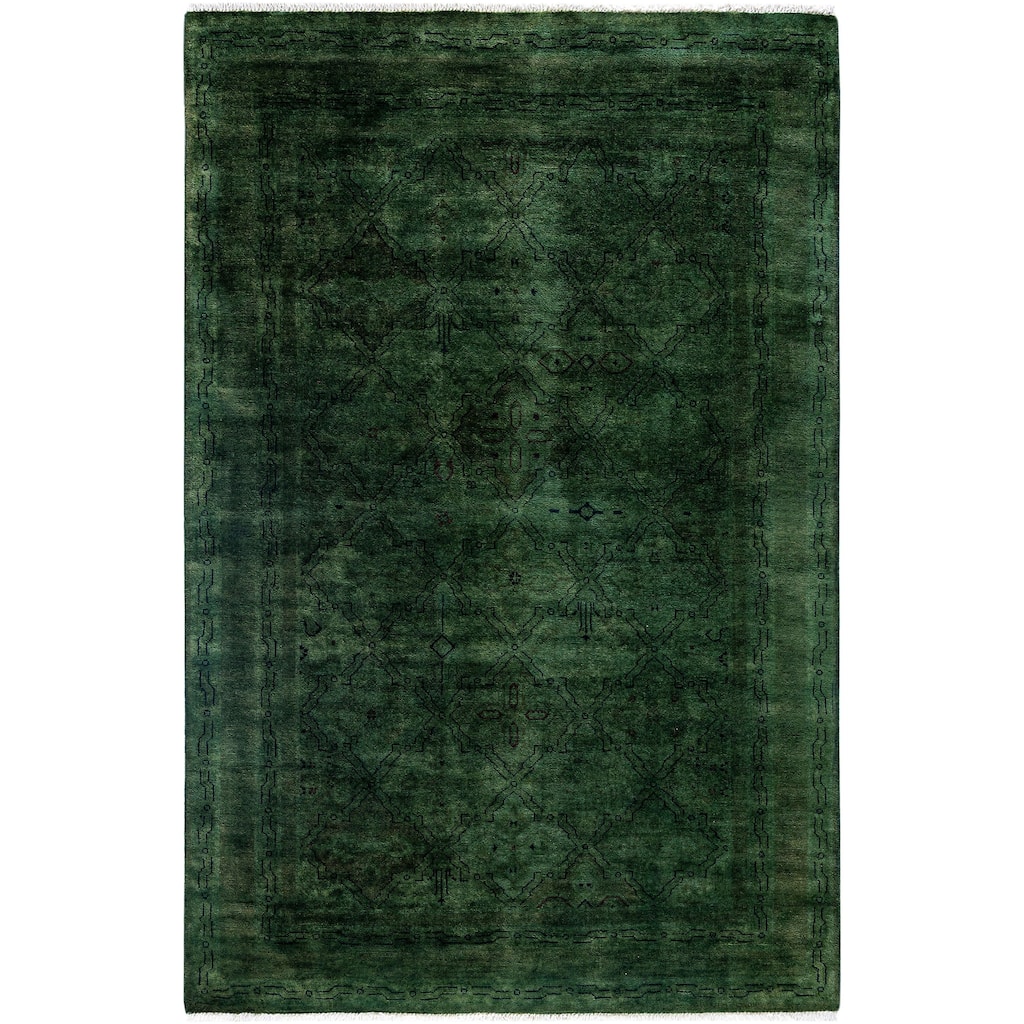 Overdyed One-of-a-Kind Hand-Knotted Area Rug - Green - 4' 0" x 6' 1"