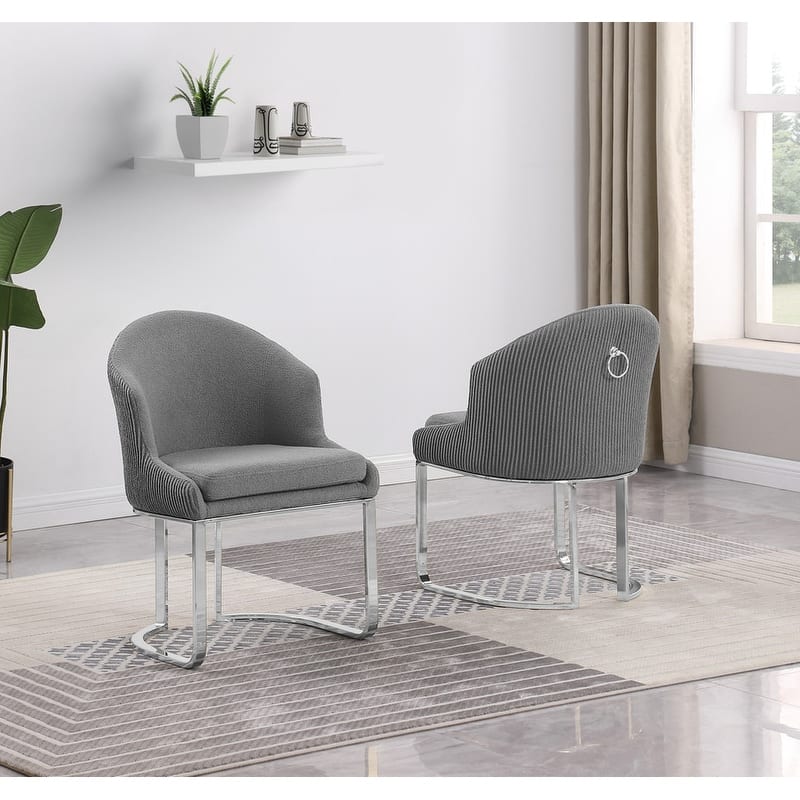 Best Quality Furniture Teddy Fabric Chrome Dining Chairs (Set of 2) - N/A - Dark Gray-Cahirs