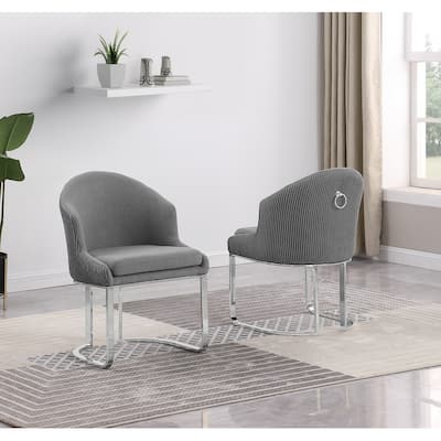 Best Quality Furniture Teddy Fabric Chrome Dining Chairs (Set of 2) - N/A