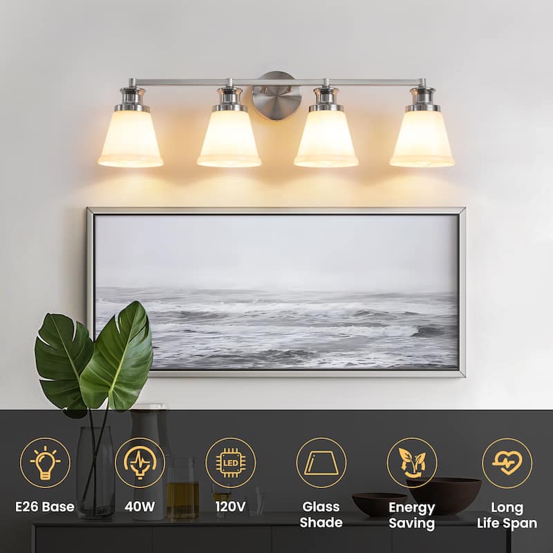 Modern Vanity Lights 3/4 Light Bathroom Dimmable Light Fixture Wall Sconce with Glass Shades