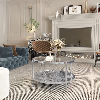Clihome Stainless Steel Glass Round Coffee Table