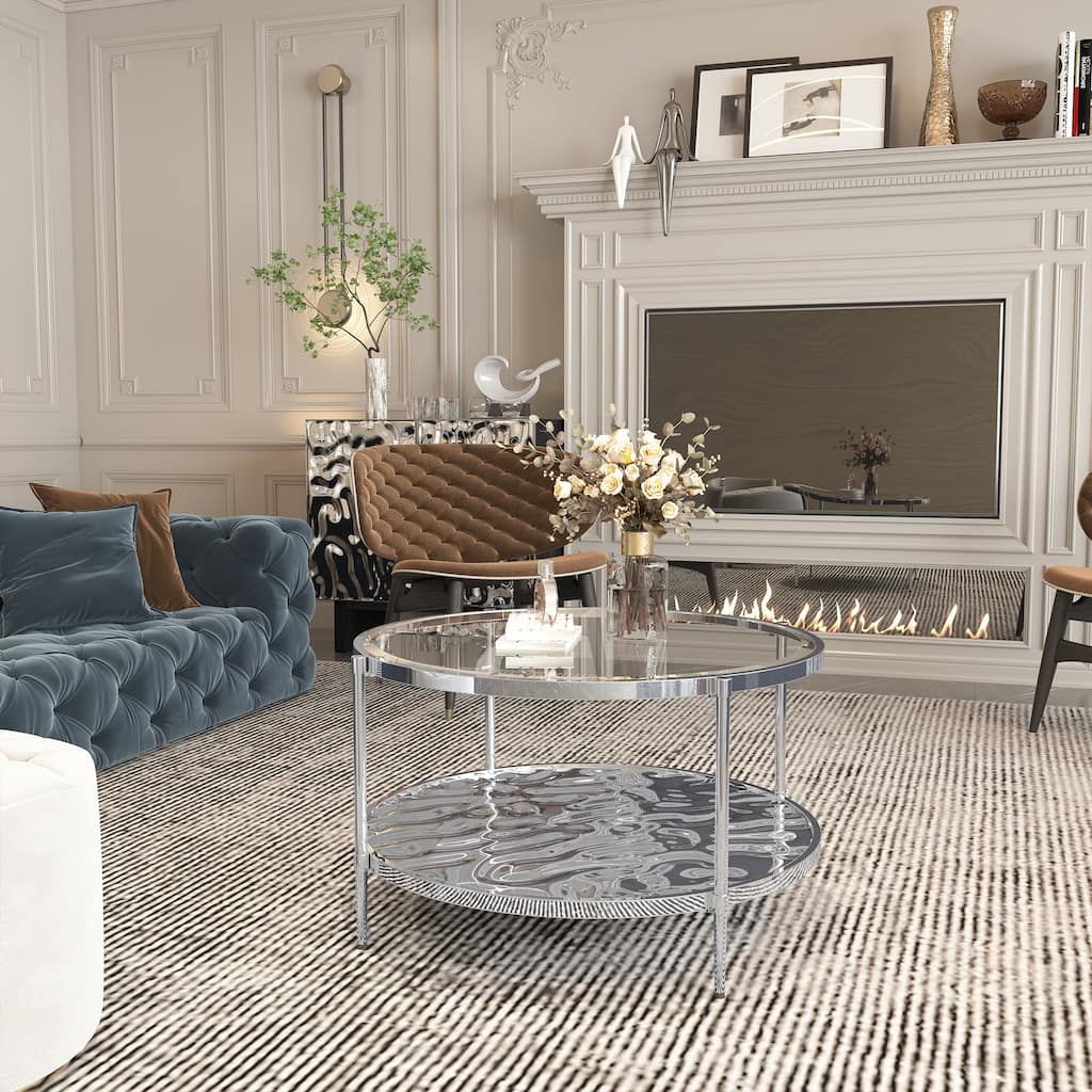 Clihome Stainless Steel Glass Round Coffee Table