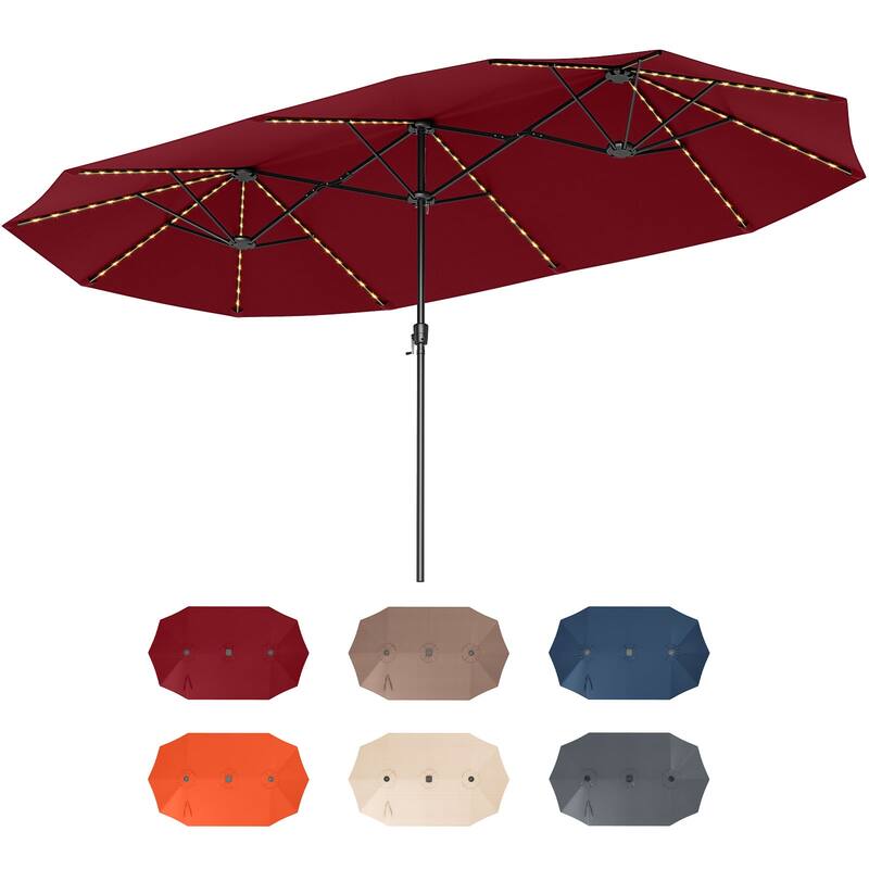 Costway 15.5 FT Extra-Large Patio Umbrella with LED Solar Lights & 12 - See Details - Red