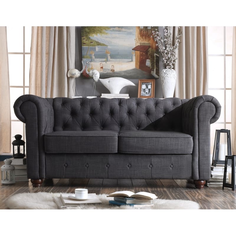 Moser Bay Garcia Chesterfield Rolled Arm Sofa, Loveseat - Charcoal