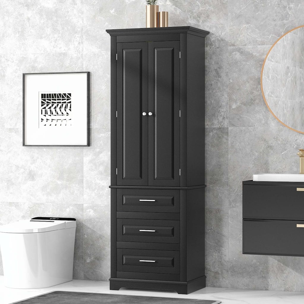 Bathroom Tall Storage Cabinet with Three Drawers