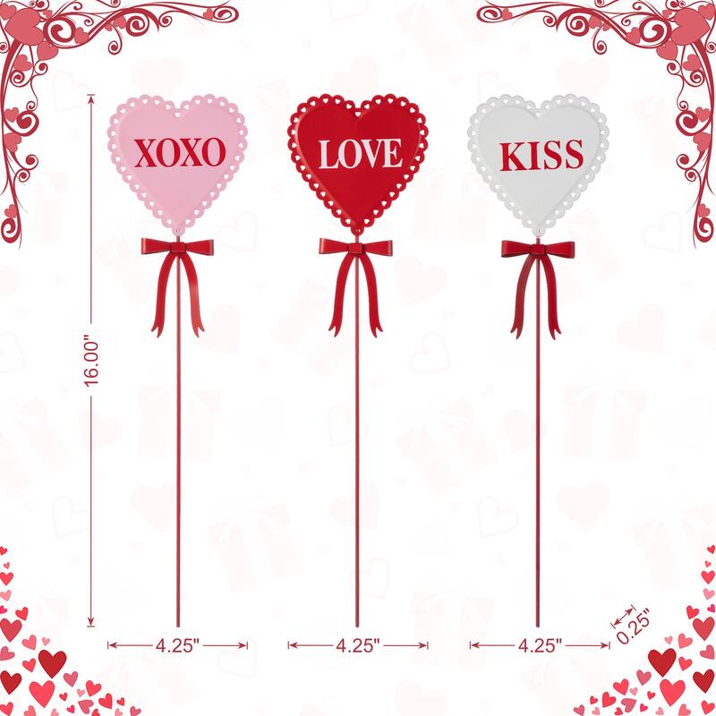Glitzhome 16"H Set of 3 Valentine's Metal Heart Yard Stakes