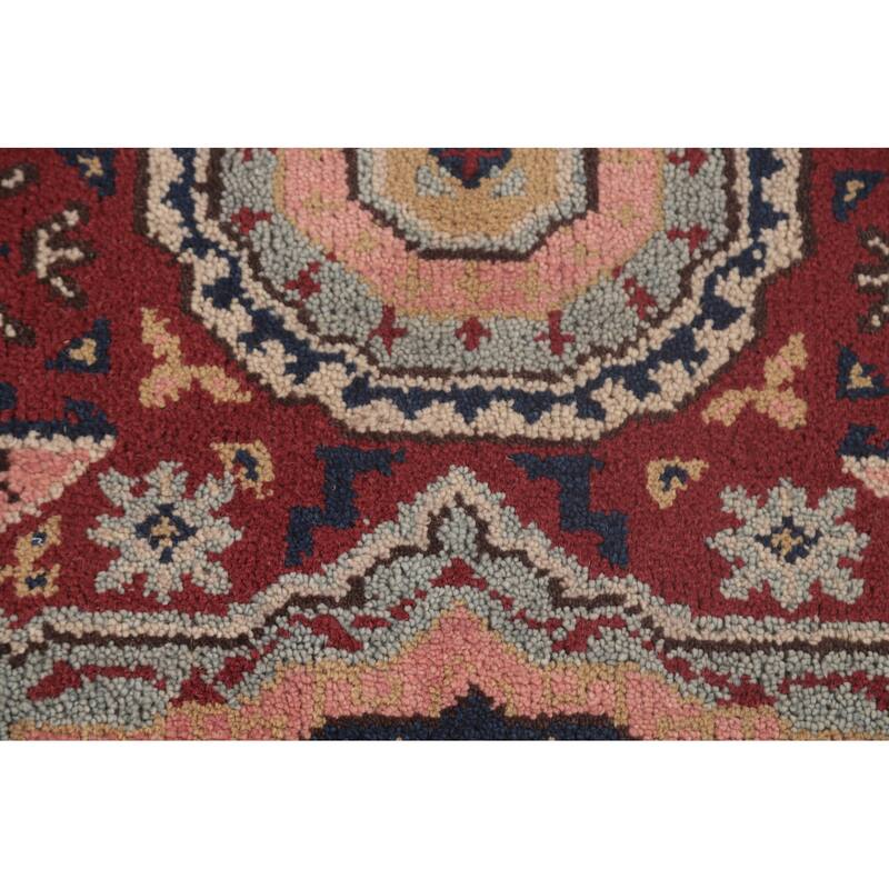 Geometric Red Kazak Oriental Runner Rug Handmade Wool Carpet - 2'5"x 8'1"