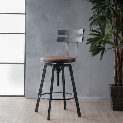 Alanis Black Brush Silver Firwood Bar Stool by Christopher Knight Home - N/A