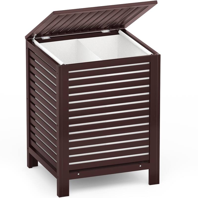 Bamboo 2-Section Laundry Hamper, 120L Large Laundry Basket with Lid and Removable Liner Bag