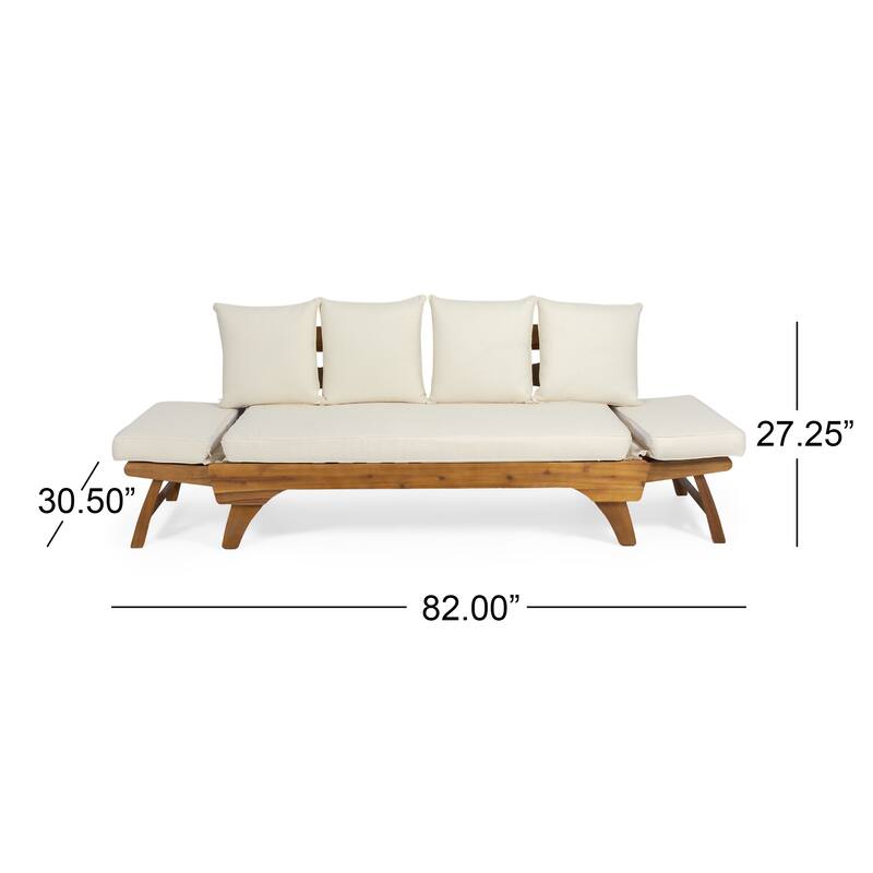 Expandable Daybed with Cushions, Outdoor Couch Acacia Wood Patio Couch with Adjustable Armrests