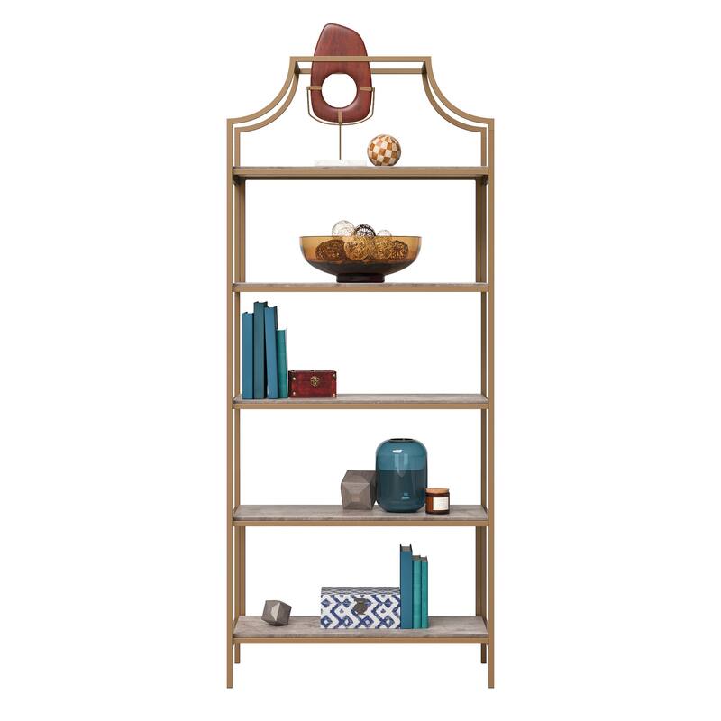 Wood Bookcase with Metal Shelves - 30" W x 14.57" D x 70.87" H