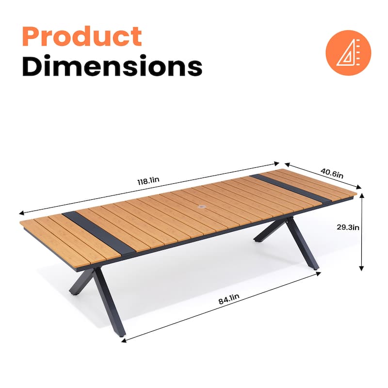 Pellebant Aluminum Rectangular Outdoor Patio Dining Table with Umbrella Hole